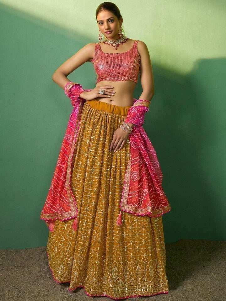 Ravishing Mustard Yellow Sequins Georgette Lehenga Choli With Dupatta