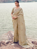 Majestic Beige Khatli Work Tissue Engagement Wear Saree With Blouse