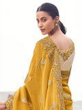 Rich Yellow Jacquard Butti Tissue Haldi Wear Saree With Blouse
