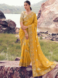 Rich Yellow Jacquard Butti Tissue Haldi Wear Saree With Blouse