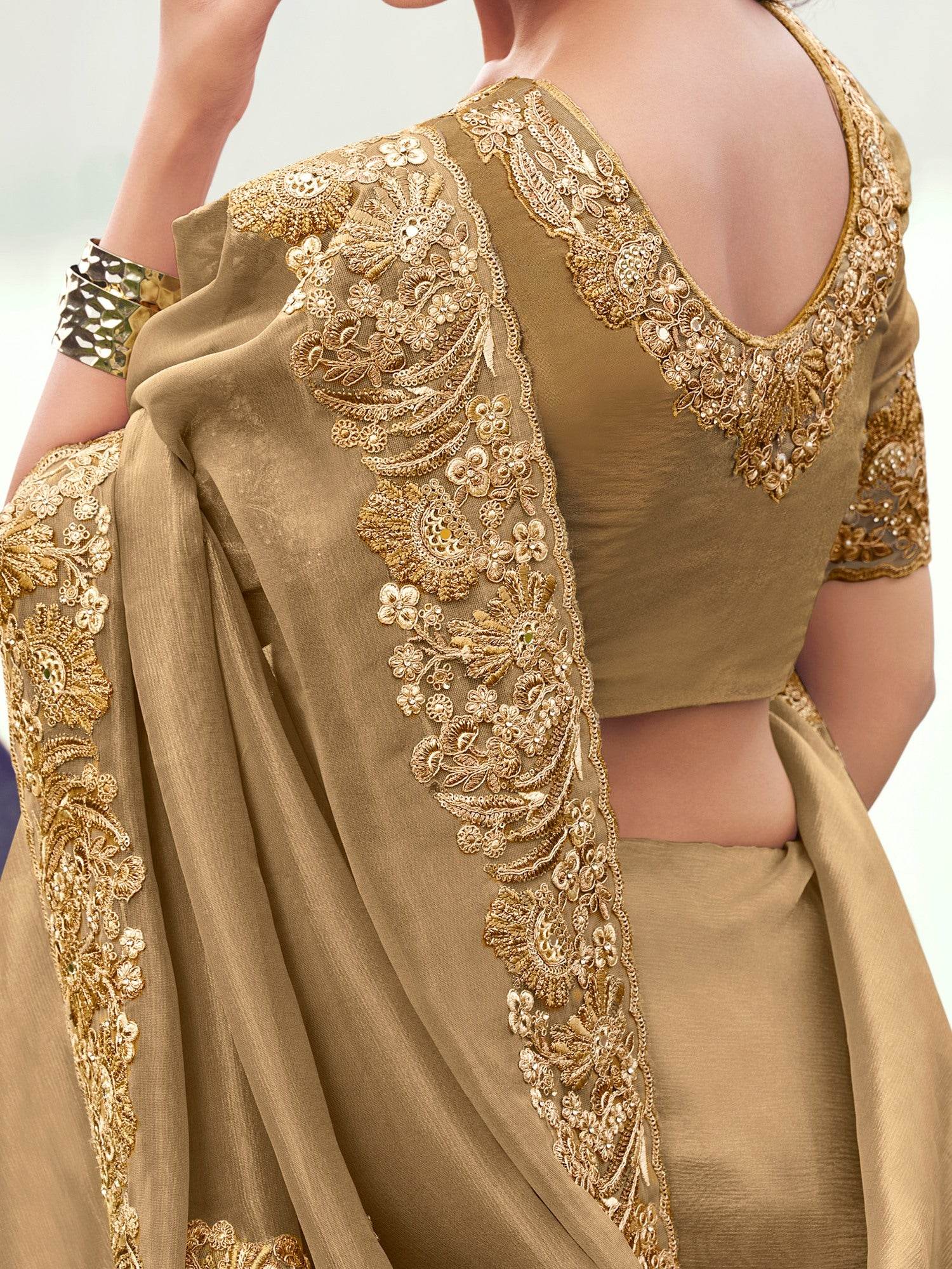 Sparkling Golden Khatli Work Banarasi Wedding Wear Saree With Blouse