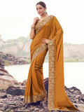 Attractive Mustard Yellow Zari Weaving Satin Haldi Wear Saree With Blouse