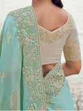 Super Blue Sequins Embroidered Tissue Marriage Wear Saree With Blouse