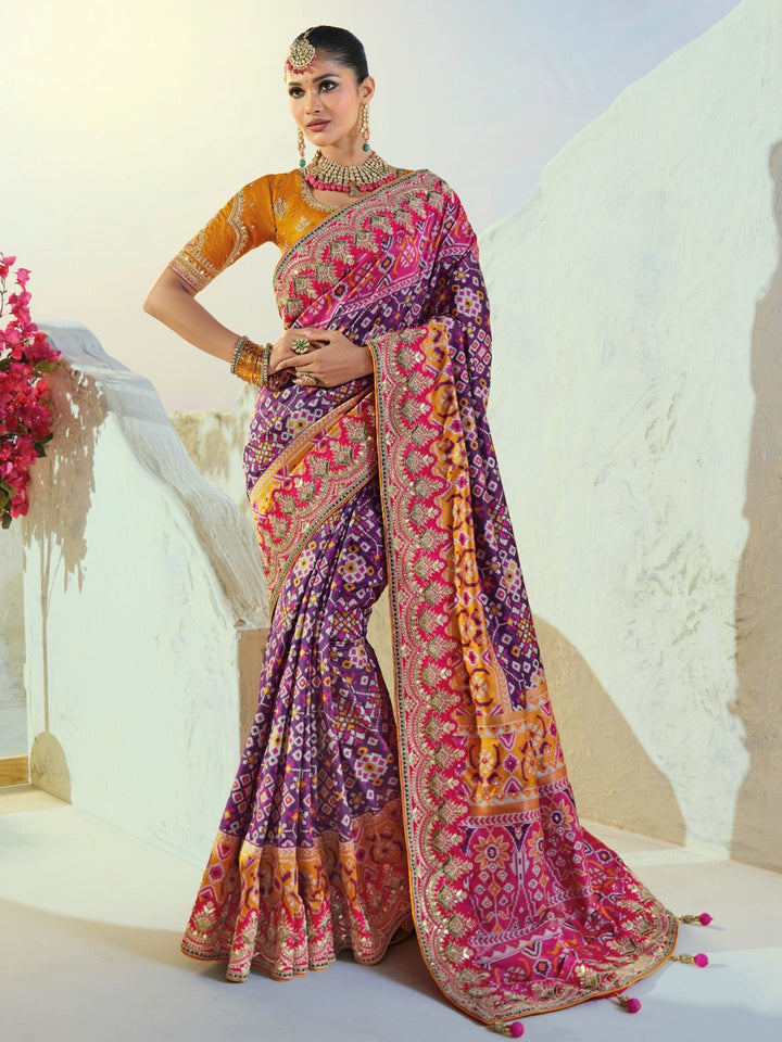 Majestic Purple Handwork Silk Wedding Wear Patan Patola Style Saree