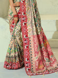 Artistic Cream Beads Work Silk Wedding Wear Patan Patola Style Saree