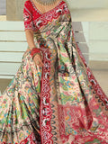 Artistic Cream Beads Work Silk Wedding Wear Patan Patola Style Saree