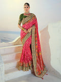 Gorgeous Pink Handwork Silk Wedding Wear Patan Patola Style Saree