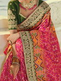 Gorgeous Pink Handwork Silk Wedding Wear Patan Patola Style Saree