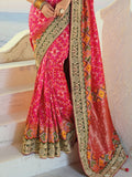 Gorgeous Pink Handwork Silk Wedding Wear Patan Patola Style Saree