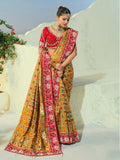 Royal Mustard Beads Work Silk Wedding Wear Patan Patola Style Saree