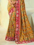 Royal Mustard Beads Work Silk Wedding Wear Patan Patola Style Saree