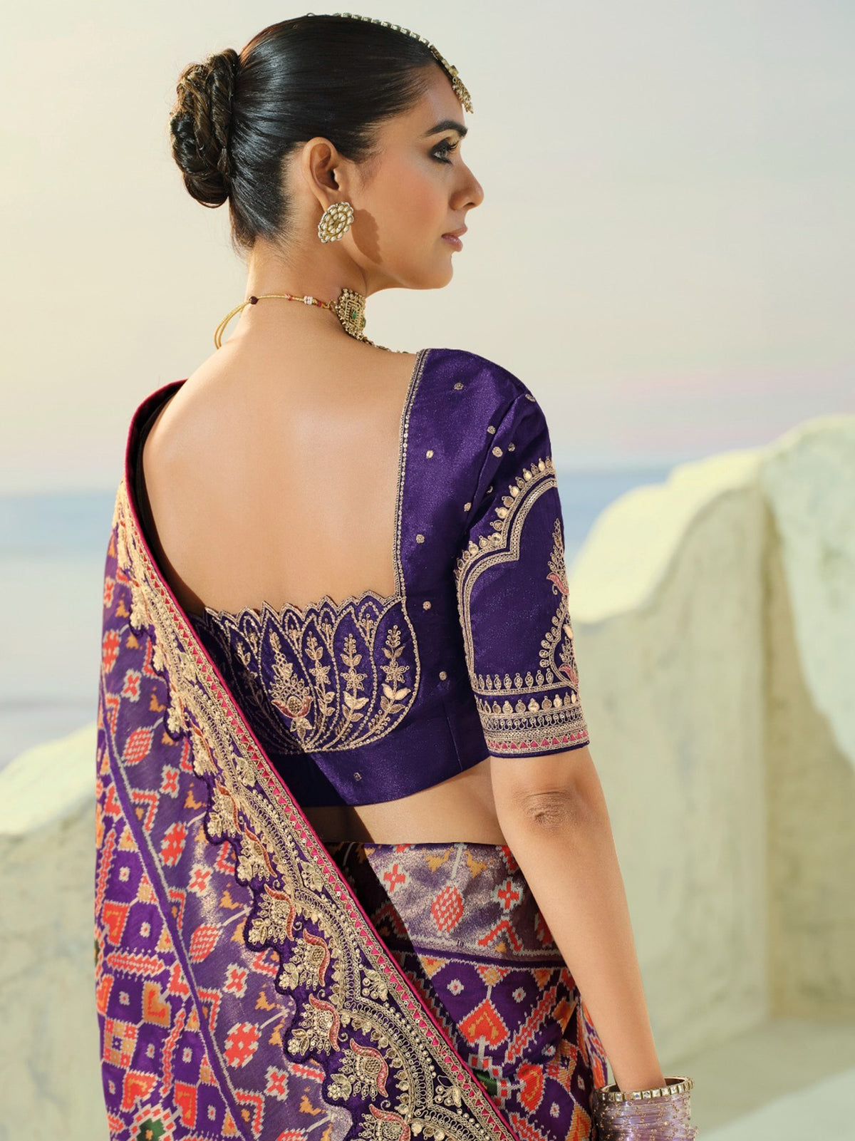 Dazzling Purple Handwork Silk Wedding Wear Patan Patola Style Saree