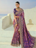 Dazzling Purple Handwork Silk Wedding Wear Patan Patola Style Saree