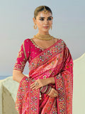 Charming Pink Beads Work Silk Wedding Wear Patan Patola Style Saree