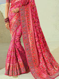 Charming Pink Beads Work Silk Wedding Wear Patan Patola Style Saree