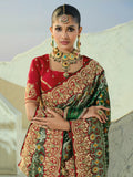 Elegant Green Handwork Silk Wedding Wear Patan Patola Style Saree