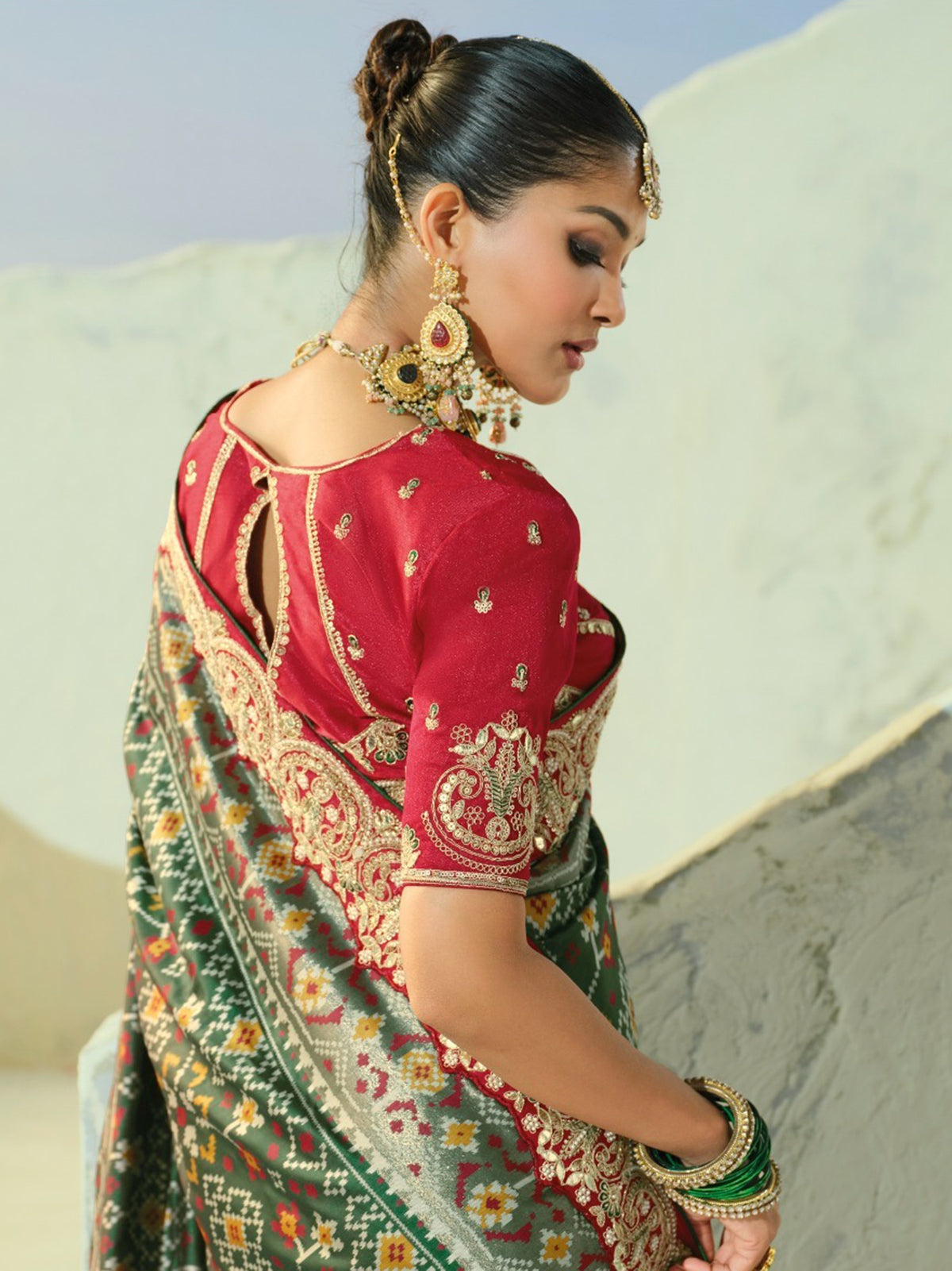 Elegant Green Handwork Silk Wedding Wear Patan Patola Style Saree