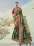 Elegant Green Handwork Silk Wedding Wear Patan Patola Style Saree
