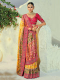 Glowy Yellow Beads Work Silk Marriage Wear Patan Patola Style Saree