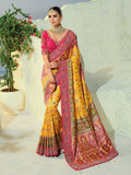 Glowy Yellow Beads Work Silk Marriage Wear Patan Patola Style Saree