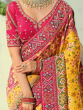 Glowy Yellow Beads Work Silk Marriage Wear Patan Patola Style Saree