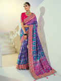 Stunning Blue Handwork Silk Wedding Wear Patan Patola Style Saree