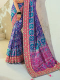 Stunning Blue Handwork Silk Wedding Wear Patan Patola Style Saree
