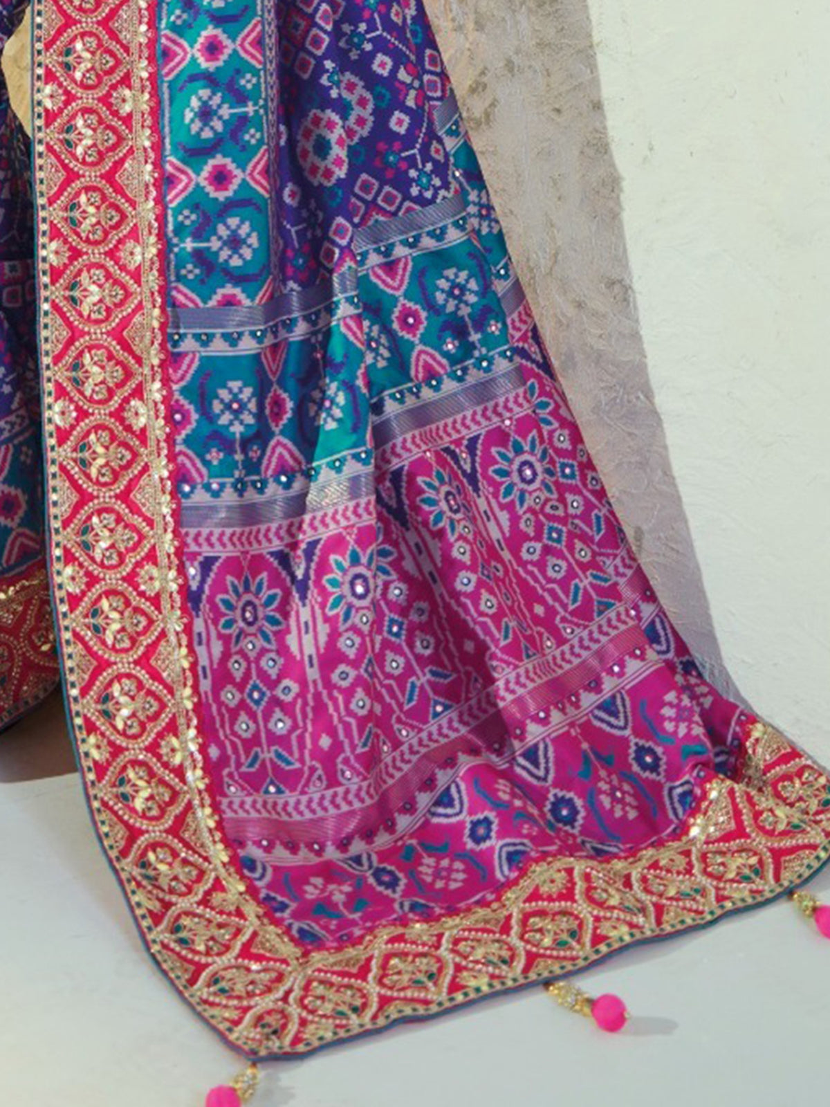 Stunning Blue Handwork Silk Wedding Wear Patan Patola Style Saree