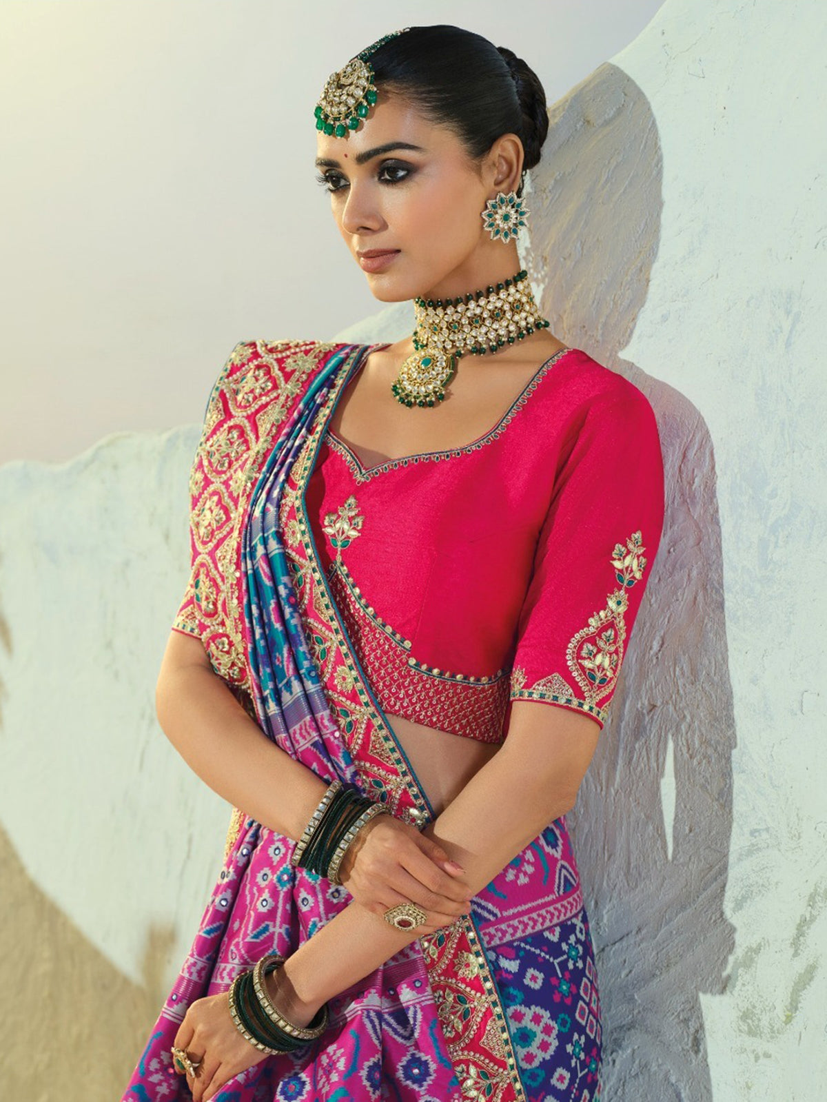 Stunning Blue Handwork Silk Wedding Wear Patan Patola Style Saree