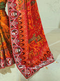 Grand Orange Beads Work Silk Wedding Wear Patan Patola Style Saree