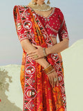 Grand Orange Beads Work Silk Wedding Wear Patan Patola Style Saree