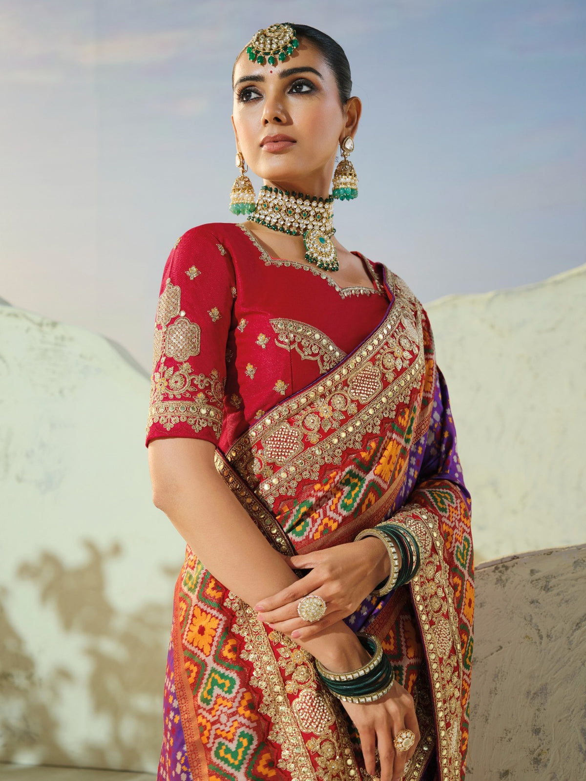 Graceful Purple Handwork Silk Wedding Wear Patan Patola Style Saree