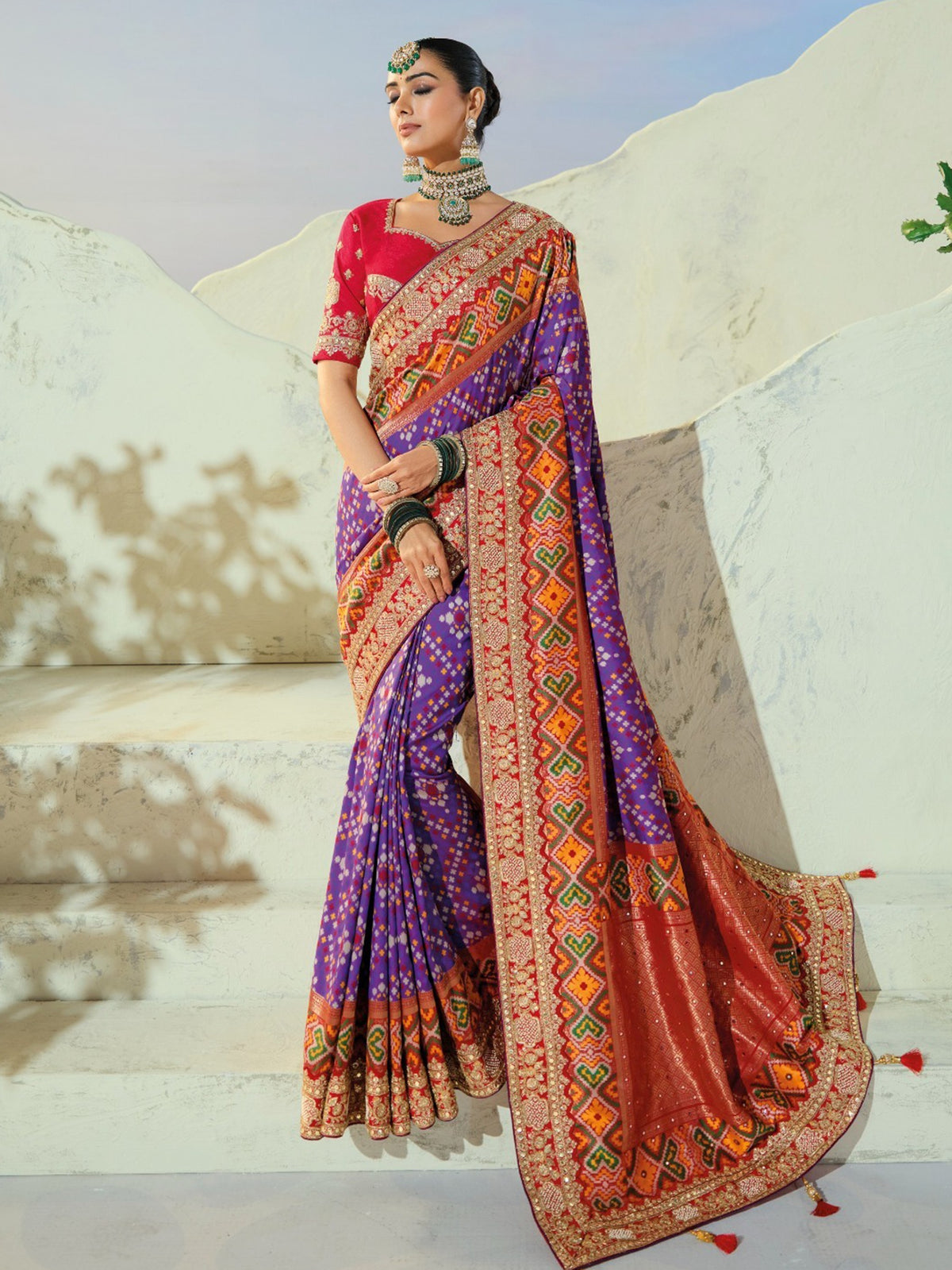 Graceful Purple Handwork Silk Wedding Wear Patan Patola Style Saree