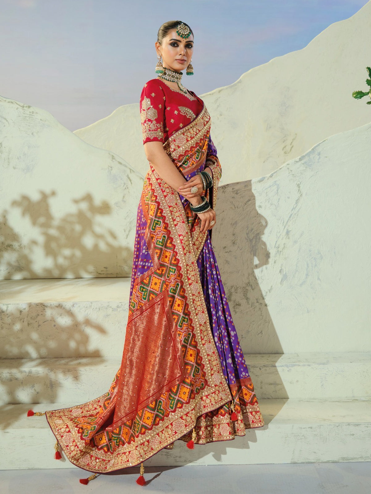 Graceful Purple Handwork Silk Wedding Wear Patan Patola Style Saree