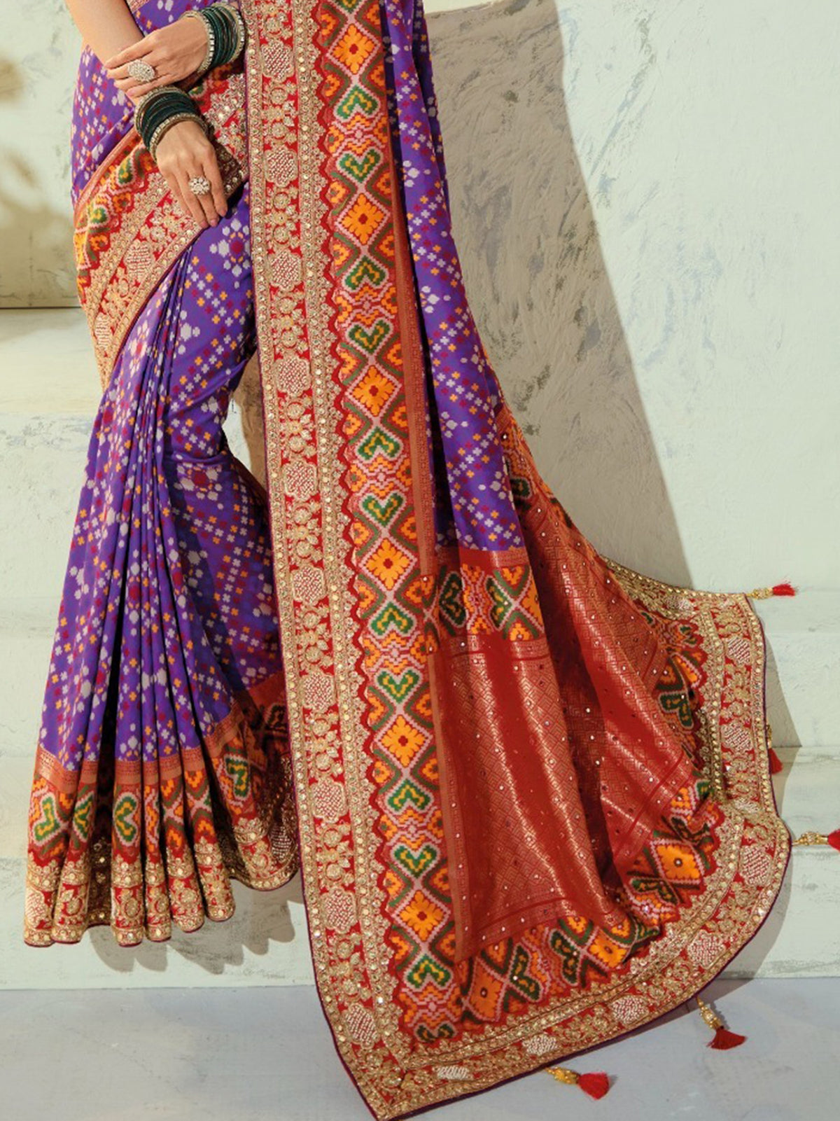 Graceful Purple Handwork Silk Wedding Wear Patan Patola Style Saree
