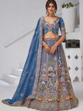 Charming Navy Blue Zari Embroidered Organza Engagement Wear Lehenga Choli