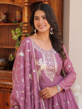 Lovely Pink Sequins Work Georgette Party Wear Gown With Dupatta