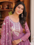 Lovely Pink Sequins Work Georgette Party Wear Gown With Dupatta