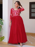 Tantalizing Red Thread Work Georgette Casual Wear Anarkali Gown