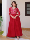Tantalizing Red Thread Work Georgette Casual Wear Anarkali Gown