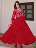 Tantalizing Red Thread Work Georgette Casual Wear Anarkali Gown