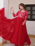 Tantalizing Red Thread Work Georgette Casual Wear Anarkali Gown