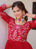 Tantalizing Red Thread Work Georgette Casual Wear Anarkali Gown