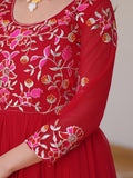 Tantalizing Red Thread Work Georgette Casual Wear Anarkali Gown