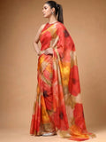 Fabulous Multicolor Printed Satin Function Wear Saree With Blouse