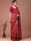 Graceful Red Floral Printed Silk Festival Wear Saree With Blouse