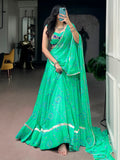 Fresh Green Bandhej Print Georgette Navratri Wear Lehenga Choli