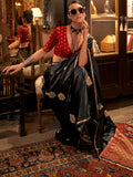 Ravishing Black Zari Weaving Satin Reception Wear Saree With Blouse