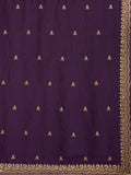 Elegant Purple Thread Work Tissue Wedding Wear Saree With Blouse