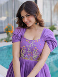 Fantastic Purple Beads Work Chanderi Party Wear Dress 